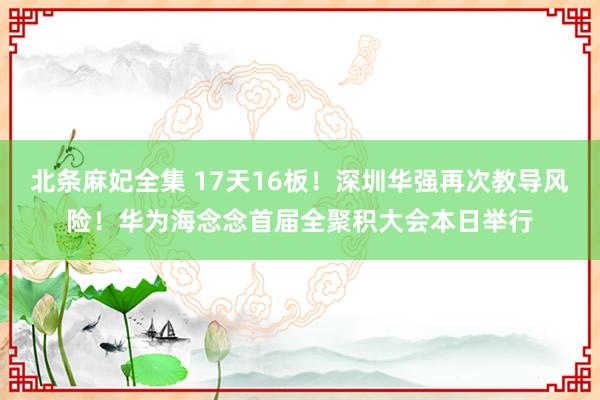 北条麻妃全集 17天16板！深圳华强再次教导风险！华为海念念首届全聚积大会本日举行